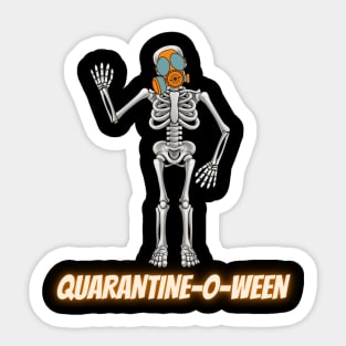 Quarantine-O-Ween Skeleton Funny Halloween Costume 2020 Bones Quarantine Mask Radioactive Skeleton Easy Costume Skeleton Waving Sticker